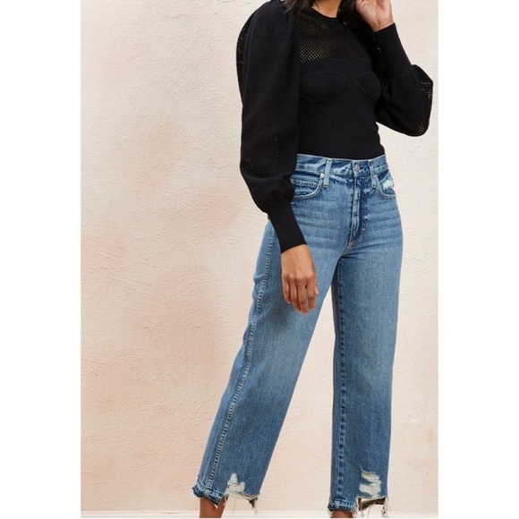 AMO Sophie High-Rise Crop Jeans Runaway Destroy Wash Distressed Size 26 - Picture 4 of 16